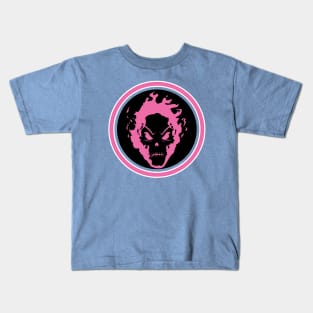 Evil Flaming Hot Pink Skull Halloween icon Logo Kids T-Shirt